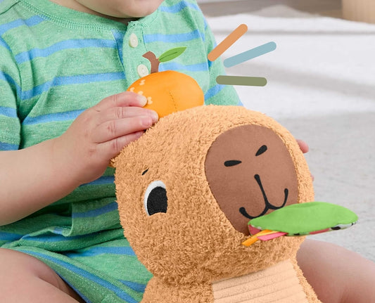 FISHER-PRICE capibara senzorială de pluș cu jucărie dentiție și zornăitoare 23,5 cm