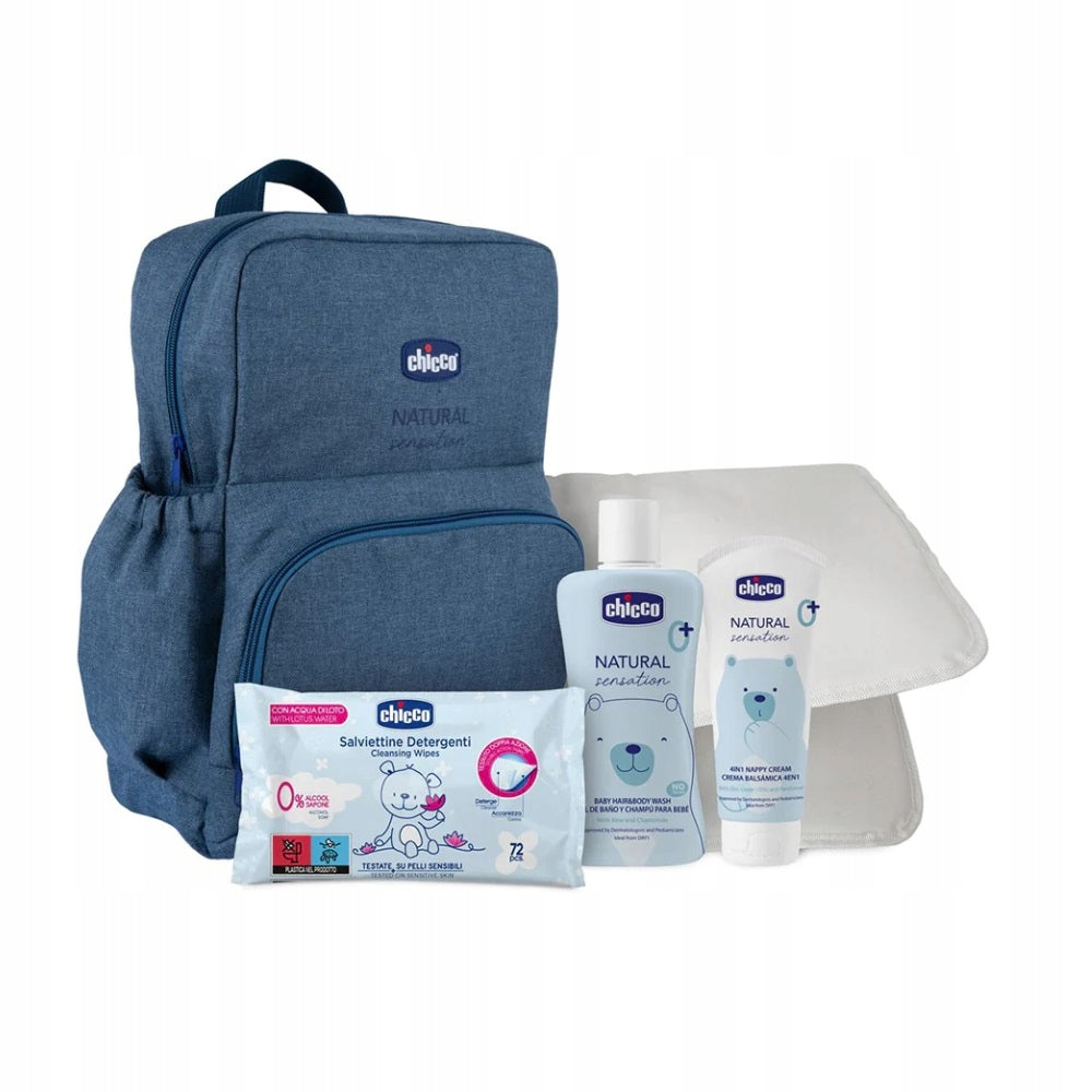 CHICCO Natural pelenkázó hátizsák pelenkákhoz és kiegészítőkhöz + kozmetikumok