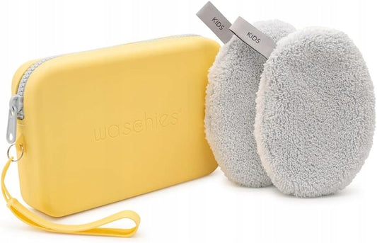 WASCHIES dwie hipoalergiczne myjki do mycia niemowląt + silikonowe etui