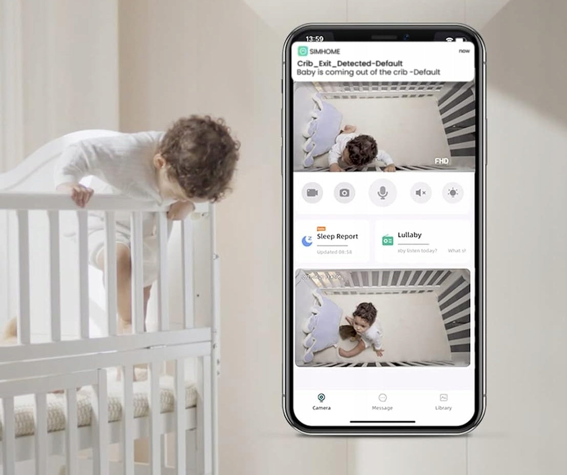 SIMSHINE Baby Pro electronic nanny cam + holder