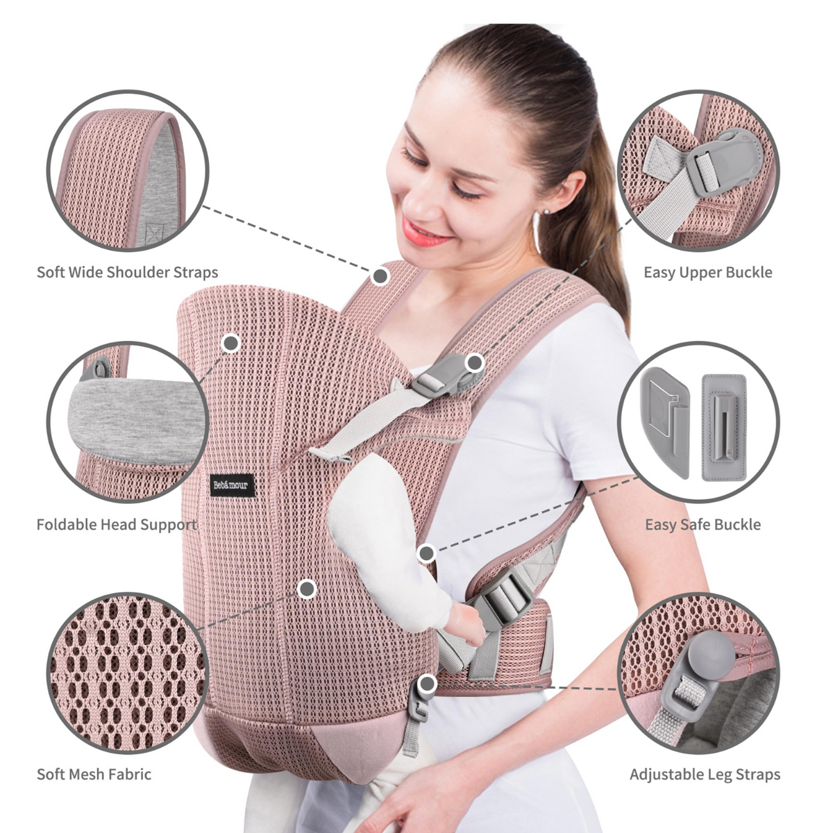 BEBAMOUR marsupiu ergonomic până la 12kg 3în1