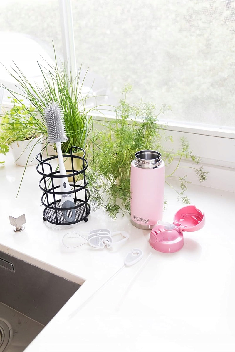 NUBY 2w1 szczotka do czyszczenia smoczków i butelek 30 cm + podstawka