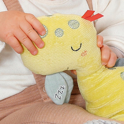 FEHN sztruksowa przytulanka z lampką nocną DINO 20 x 23 cm, miękka zielona przytulanka dla niemowląt