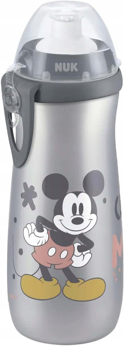 NUK Sports Cup Mickey BUTELKA 24 m+ ustnik push-pull 450 ml, szara butelka z motywem Mickey