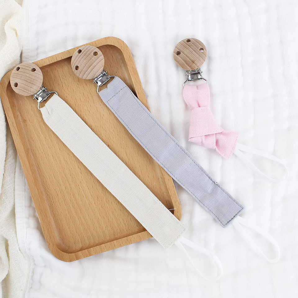 RUBY lanț din lemn și bumbac pentru suzetă cu clips, set 3 bucăți