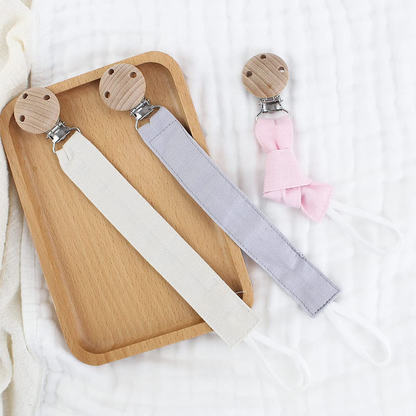 RUBY lanț din lemn și bumbac pentru suzetă cu clips, set 3 bucăți