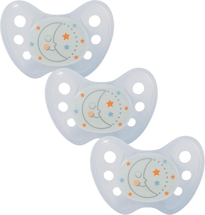 DENTISTAR NIGHT suzetă de calmare din silicon, 3x, 0–6 luni