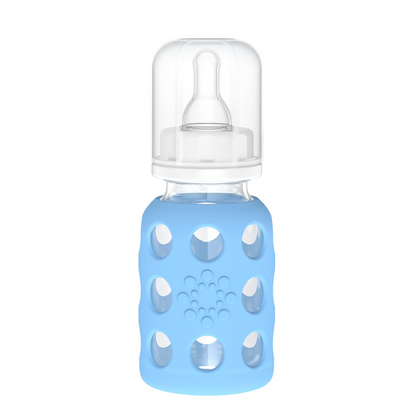 LifeFactory sticlă din sticlă cu husă 120 ml 3 m+ tetină 1
