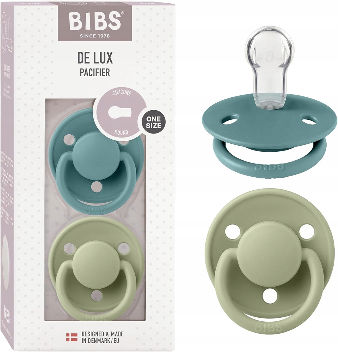 BIBS DE LUX silicone pacifiers, 2-pack, 0–3 years