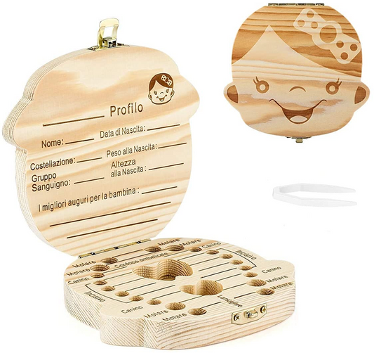 LOVE BABY cutie din lemn pentru păstrarea dinților de lapte LIMBA ITALIANĂ