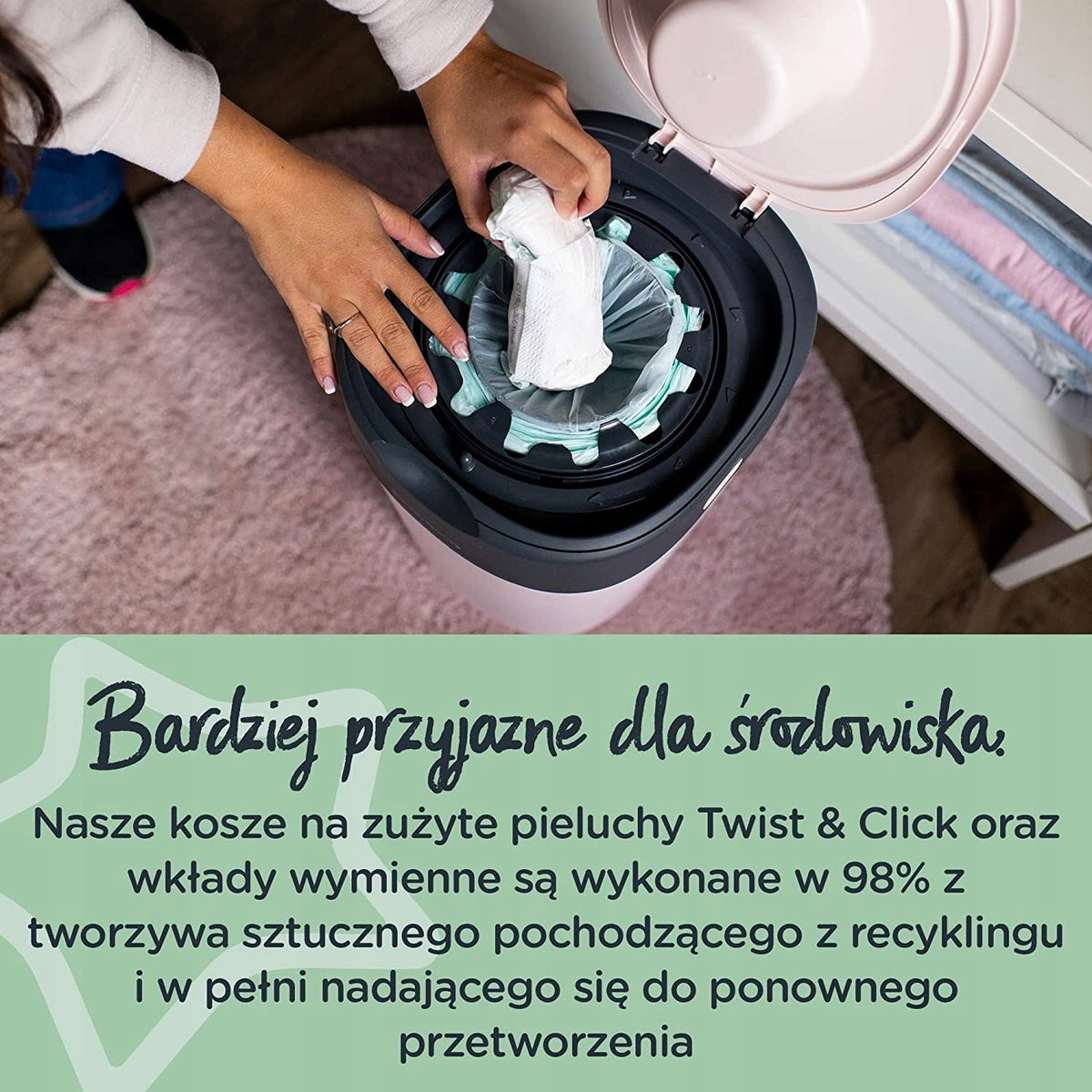 TOMMEE TIPPEE Twist&Click kosz na pieluchy z wkładem, ekologiczny system usuwania zużytych pieluch