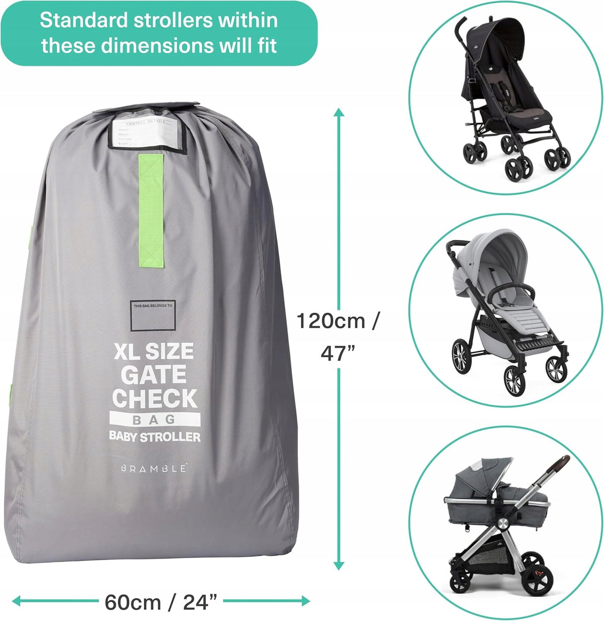 BRAMBLE transporttas voor vliegtuig voor kinderwagen 120x58cm