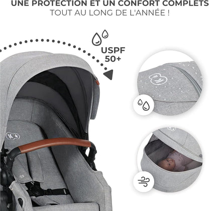 KINDERKRAFT B-TOUR cărucior multifuncțional 3 în 1 până la 22 kg + scoica MINK PRO