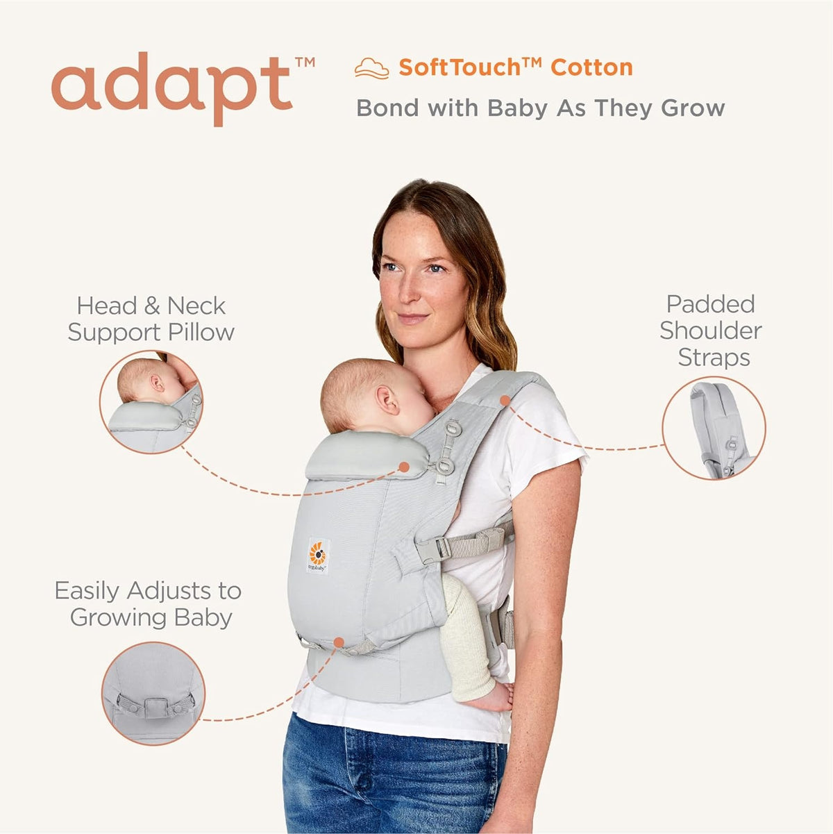 ERGOBABY ADAPT SoftTouch Cotton marsupiu ergonomic 3,2-20kg