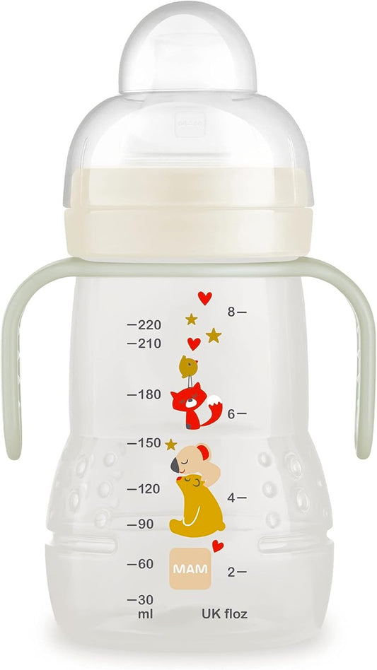 MAM Trainer Night Becher, auslaufsicher, 2 Mundstücke und leuchtende Griffe, 220 ml, 4 m+