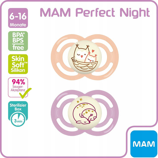 MAM Perfect Night suzetă liniștitoare x2 6-18 luni + cutie