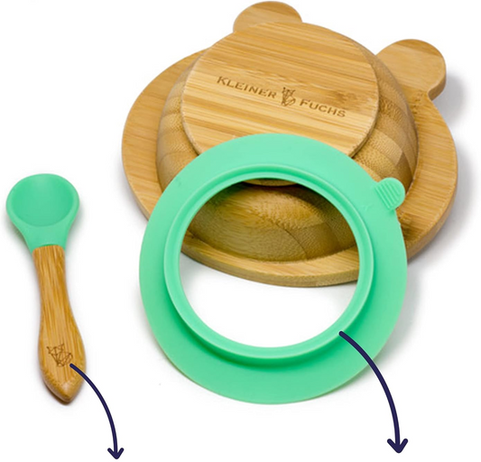 KLEINER FUCHS bamboe bord met zuignap + lepel KIKKER