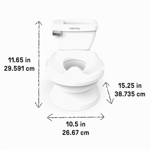 Biały nocnik Ingenuity z zaznaczonymi wymiarami.