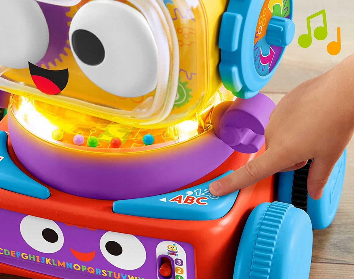 Detal świateł i przycisków robota Fisher-Price Linus
