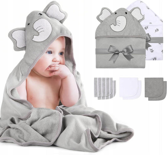 MOMCOZY ręcznik z kapturem x2 76x76 +6 24x24 ściereczki do mycia