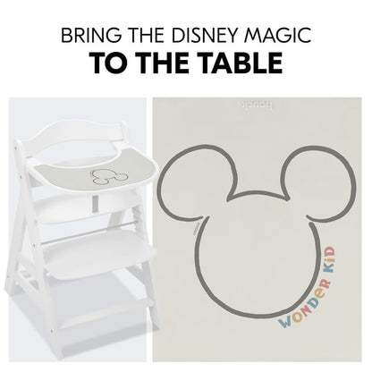 Poglądowa grafika krzesełka z matą oraz zbliżenia na nadruk Myszki Mickey.