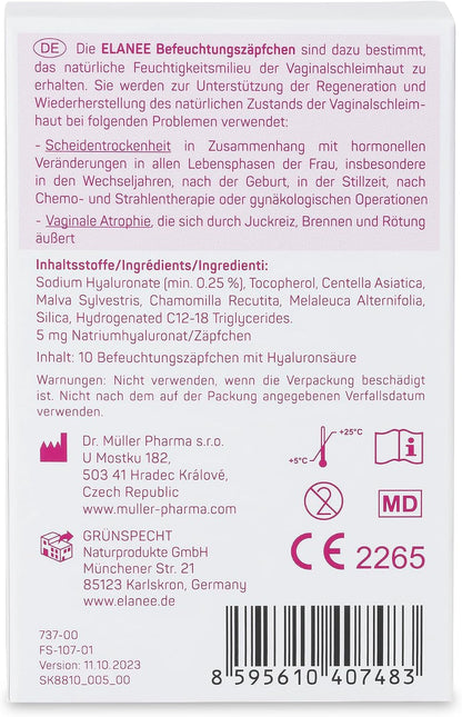 ELANEE nawilżające globulki dopochwowe bez hormonów x10