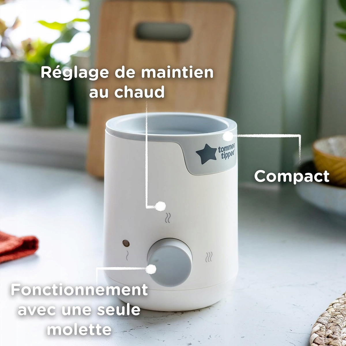 TOMMEE TIPPEE Easi-Warm podgrzewacz do butelek, kompaktowy, z regulacją ciepła i jedną pokrętłem