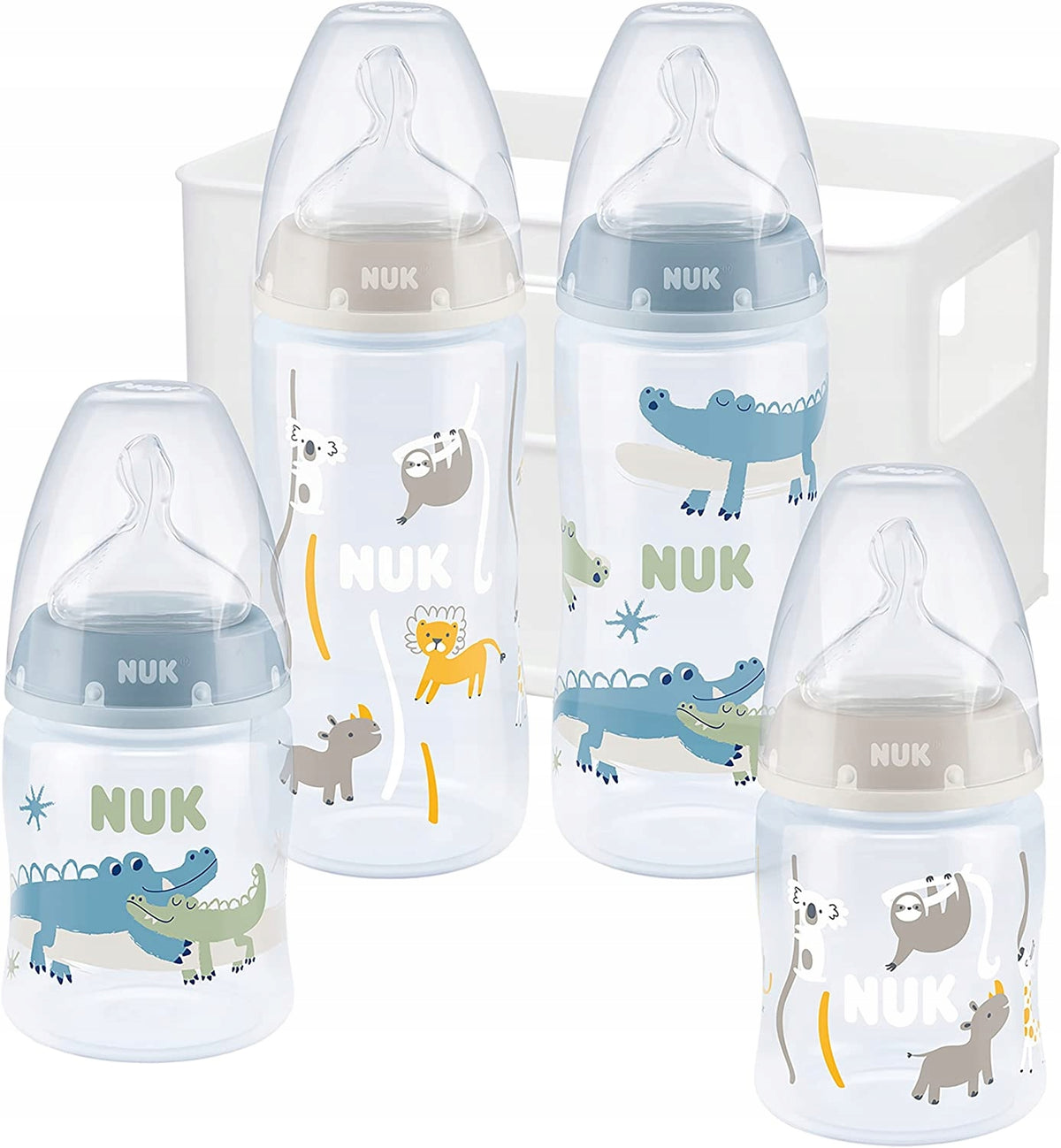 NUK First Choice+ štartovacia súprava 4 fľaše + organizačný košík 0-6 m