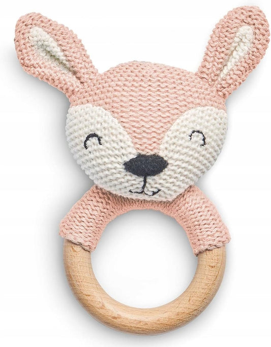 JOLLEIN bawełniano-drewniany chwytak z grzechotką JELEŃ 13 cm