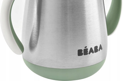 BEABA kubek niekapek ze słomką STALOWY 250 ml, stal nierdzewna, zielony, 8 m+