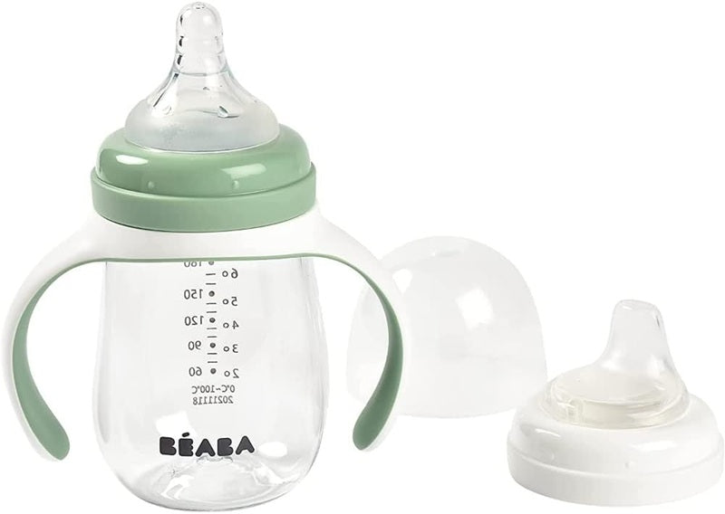 BEABA Training Bottle 2 în 1, cană anti-vărsare cu două muștiucuri, 210 ml, 4+ luni