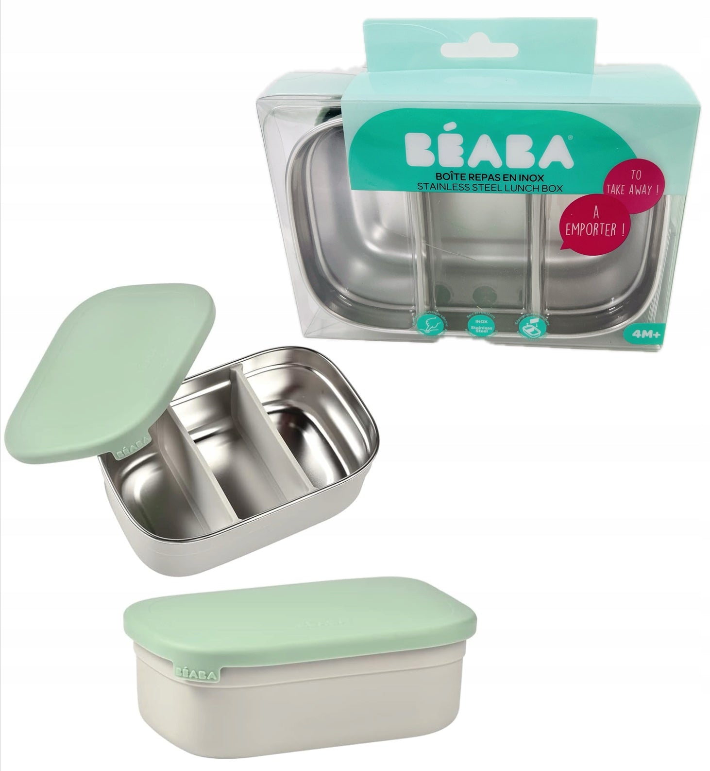 BEABA cutie pentru gustări lunchbox din OȚEL inoxidabil, 760 ml, cu compartimente