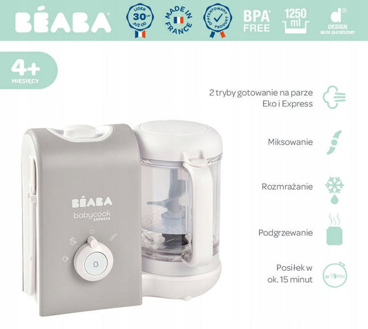 BEABA Babycook Express 4în1 aparat de gătit cu aburi, mixer, dezghețator, încălzitor