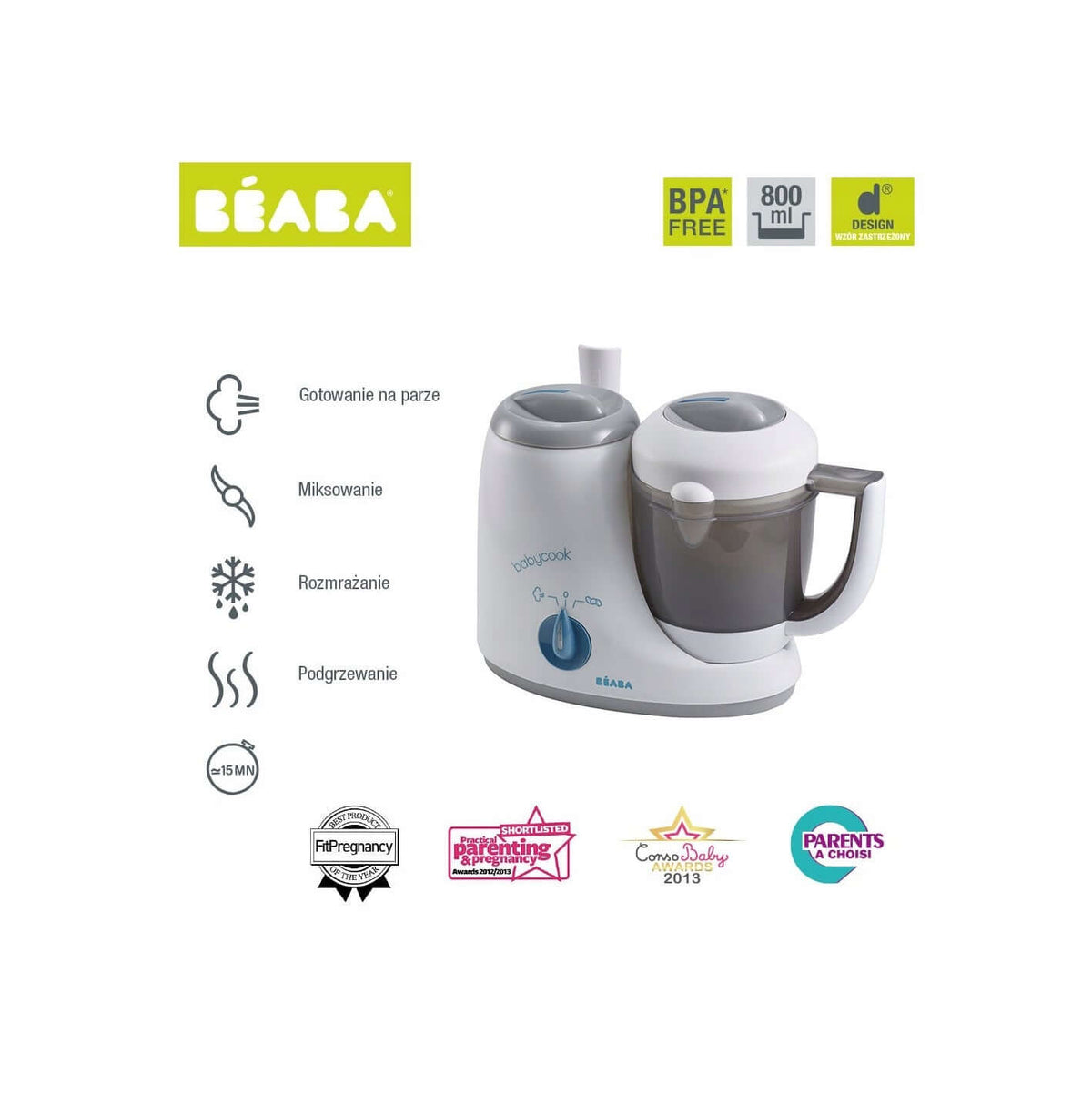 BEABA Babycook Original 4w1 ROBOT WIELOFUNKCYJNY – parowar, mikser, rozmrażacz i podgrzewacz dla dzieci