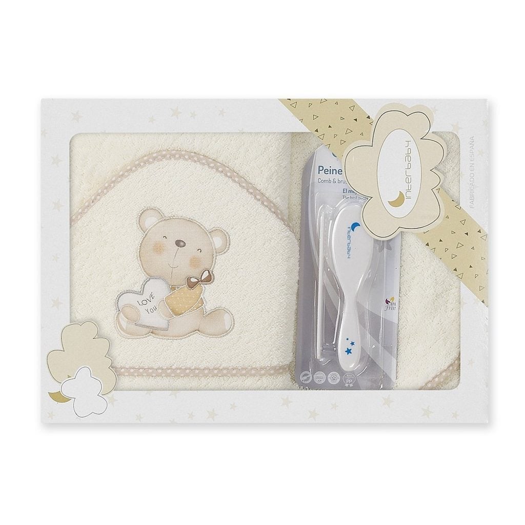 Interbaby Love You, prosop cu glugă, crem, 100x100 cm