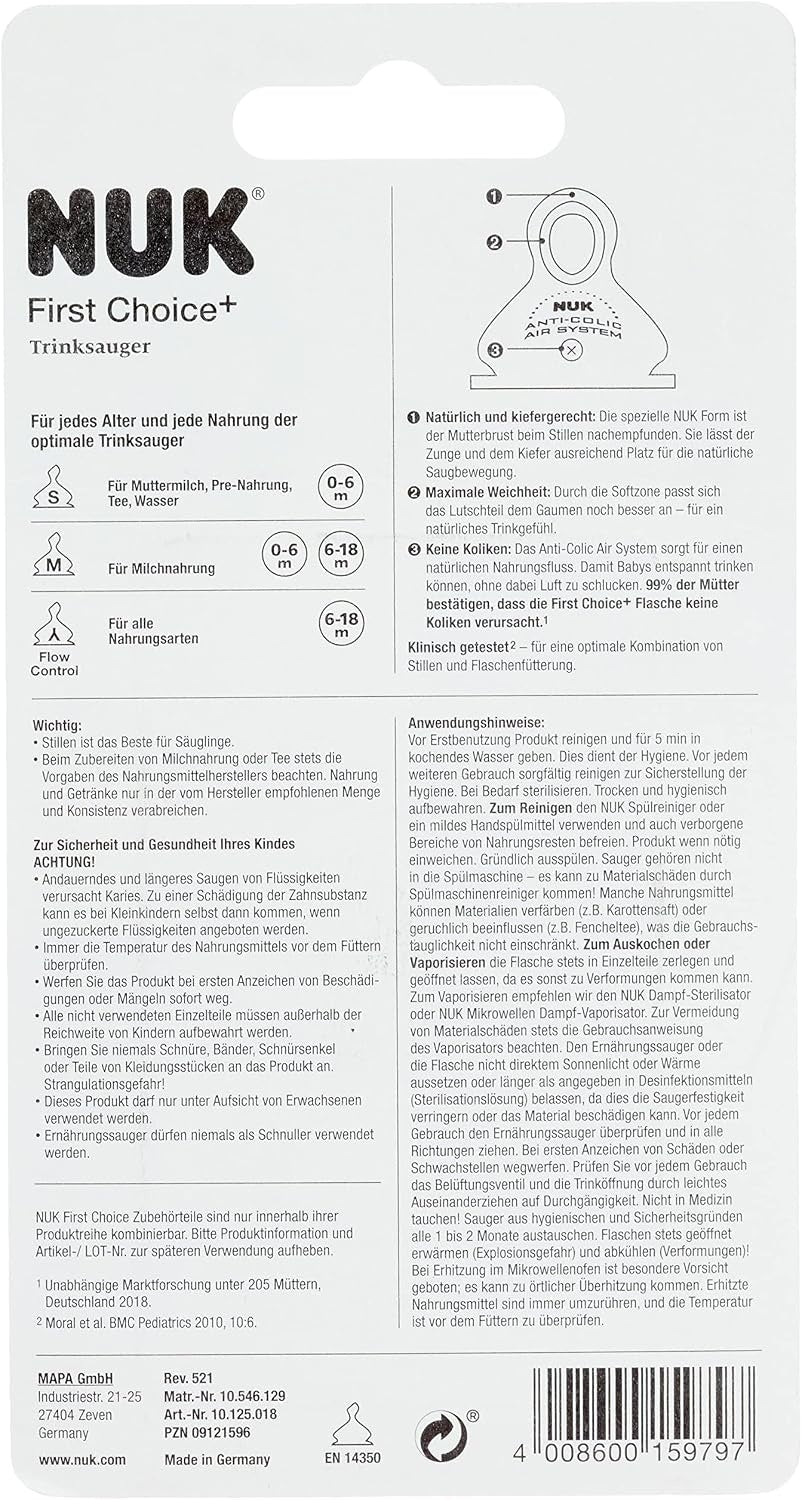 NUK First Choice tetine din silicon M 6 18m x2