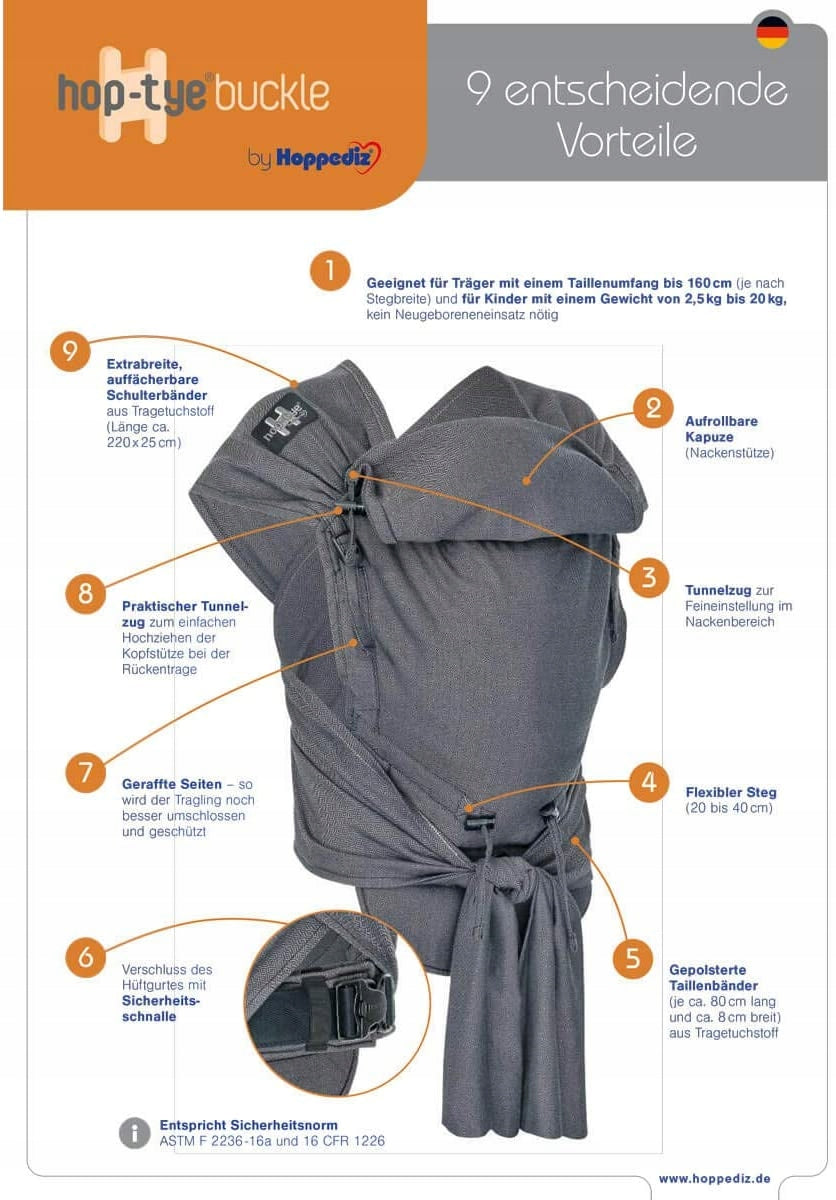 HOPPEDIZ hop-tye ergonomic baby carrier 0–30 months