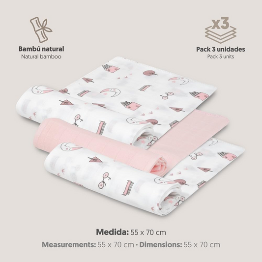 INTERBABY scutece din muselină x3, bambus și bumbac, 55x70 cm