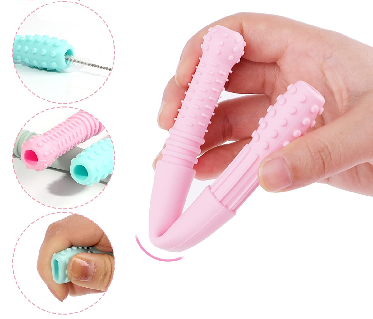 HOPTON silikonowy gryzak masujący 3 sztuki + szczotka do czyszczenia 16,8 cm