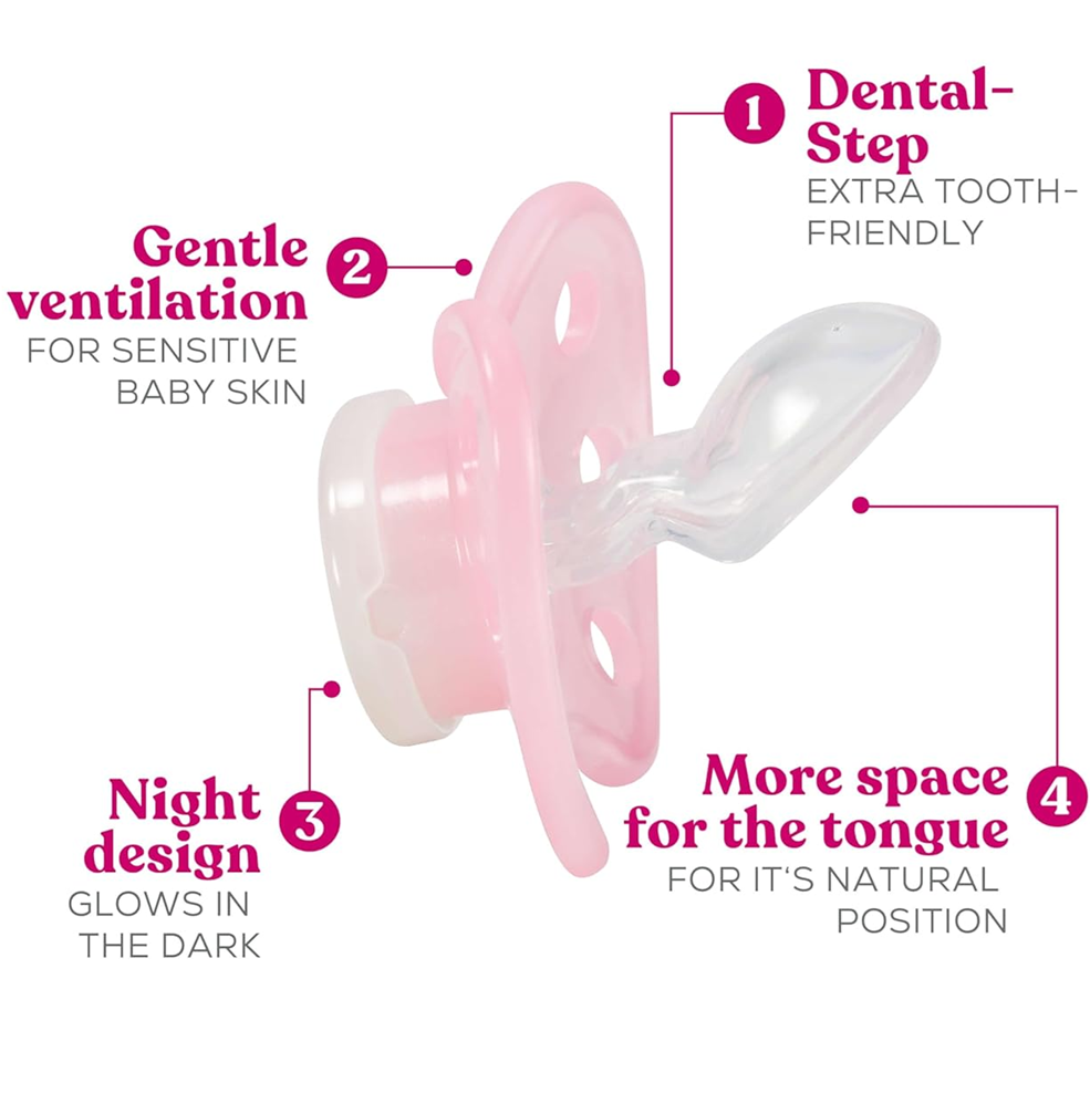 DENTISTAR NIGHT suzetă de calmare din silicon, 3x, 0–6 luni