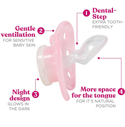 DENTISTAR NIGHT suzetă de calmare din silicon, 3x, 0–6 luni