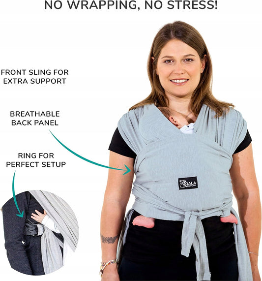 KOALA BABYCAREbaby sling / baby carriercolour blueage 0m +max. weight 10 kgmaterial 95% cotton, 5% spandexNew