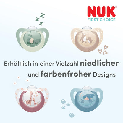 NUK First Choice smoczek uspokajający silikonowy x2 0-6m z uroczymi wzorami i kolorami
