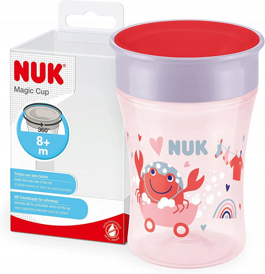 NUK Magic Cup KUBEK NIEKAPEK 230 ml ustnik 360 stopni, różowy kubek dla dzieci 8m+ z pokrywką