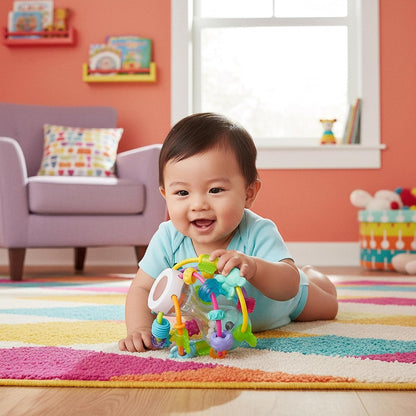 PLAYGRO Play and Learn Ball gryzak chwytak z grzechotką i lusterkiem 14 cm