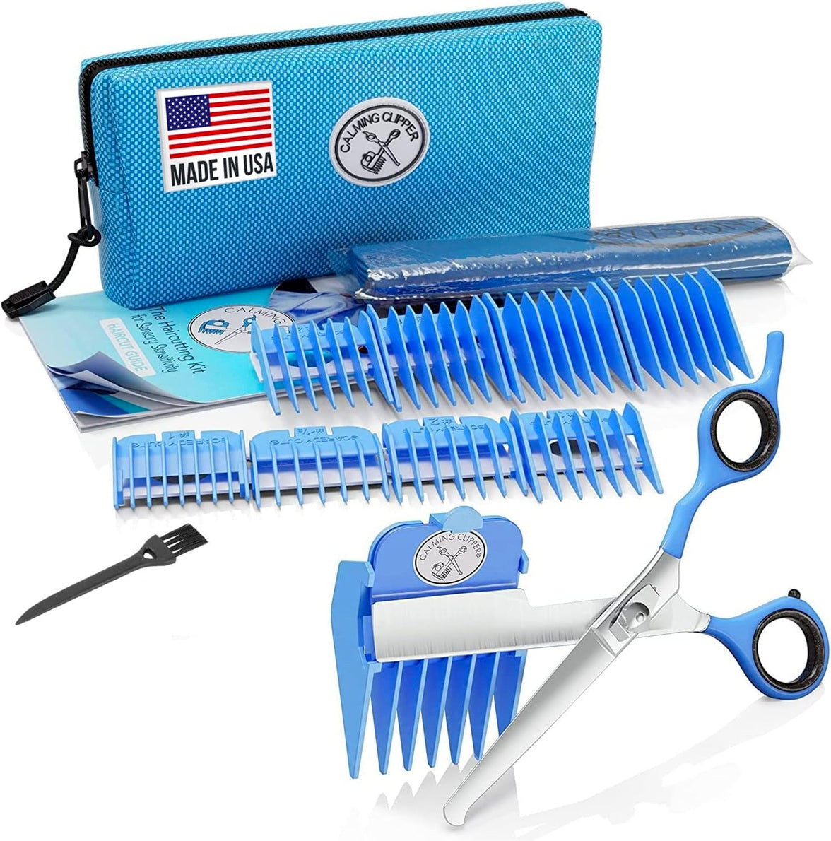 CALMING CLIPPER foarfecă de tuns părul + 9 piepteni ghid și șorț