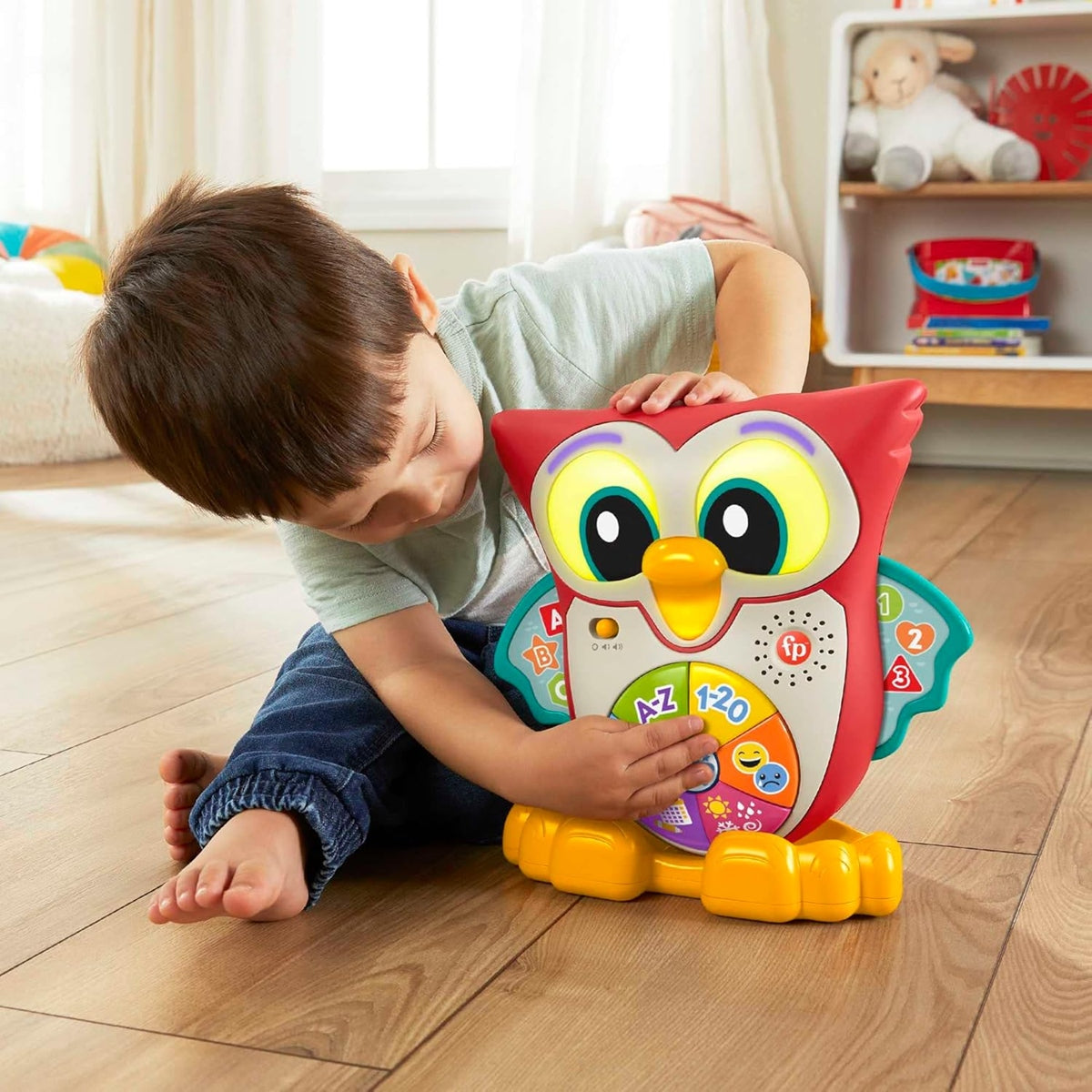 FISHER-PRICE interaktywna SOWA światła 90 melodii zdań J. NIEMIECKI 18 m+