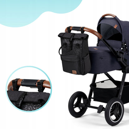 KINDERKRAFT MOONPACK CONFETTI plecak na pieluchy i akcesoria czarny przypięty do wózka dziecięcego