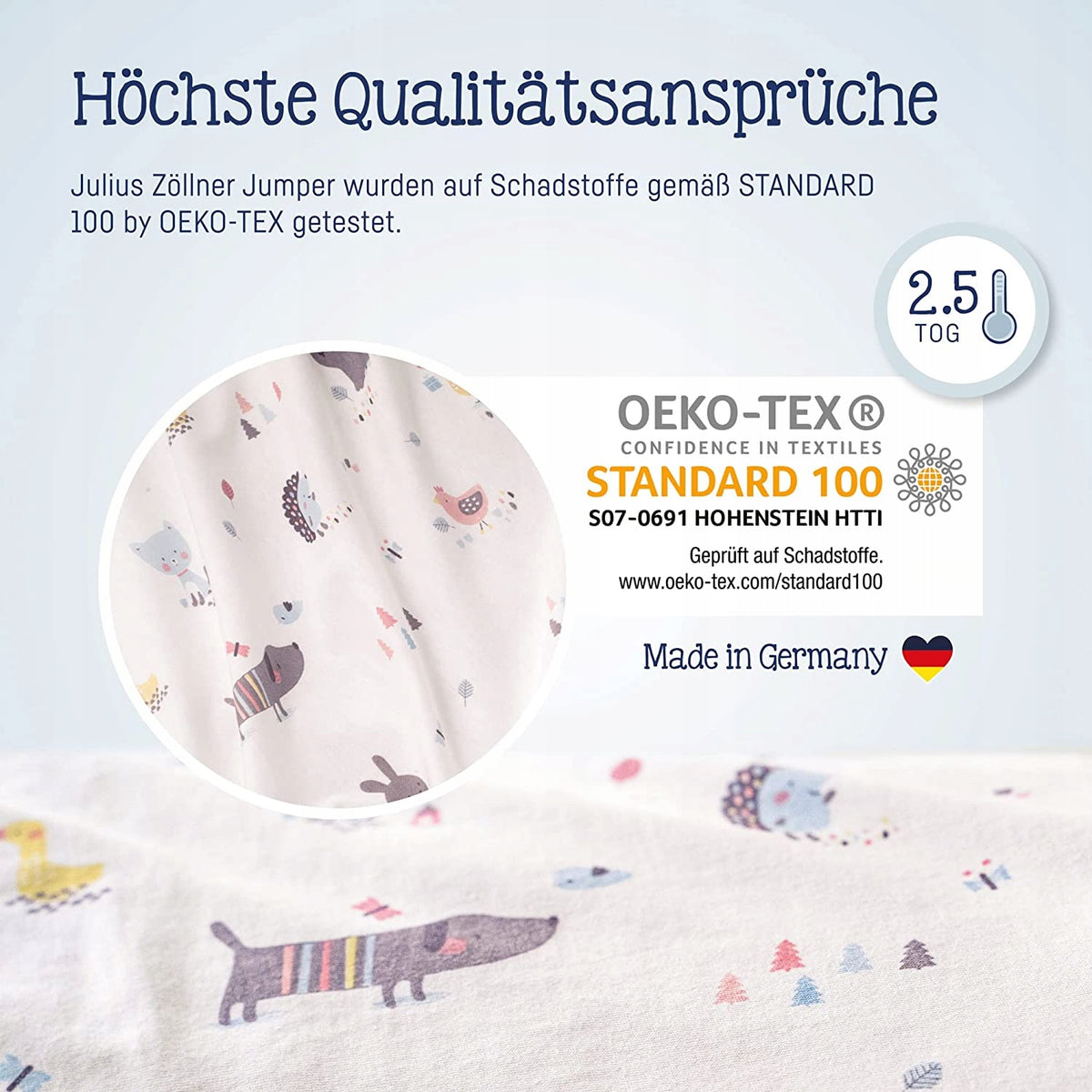 JULIUS ZOLLNER śpiworek całoroczny 2,5TOG r.92, Oeko-Tex, 100% bezpieczeństwa