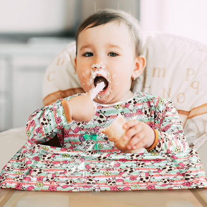LENBEST Baby Bibs vodeodolný podbradník – kombinéza s rukávmi 6 m+